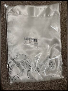 Satin White Brides Robe with Rhinestone Script